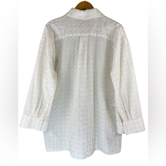 Zara Oversized Cotton Shirt with Openwork Eyelet Embroidery – Size L - Picture 7 of 14